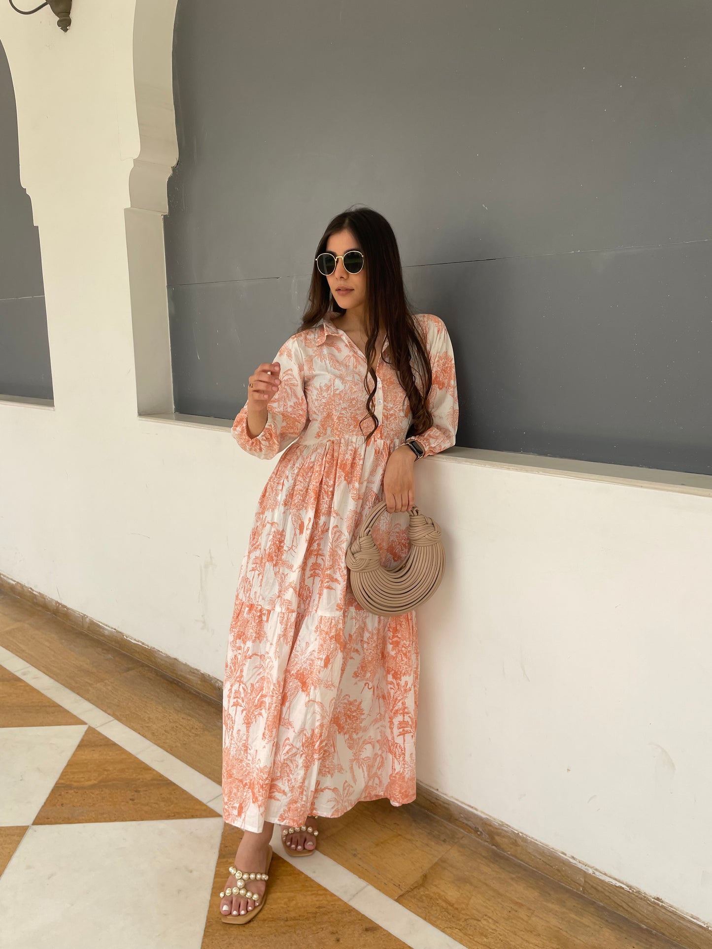 Orange jungle print dress