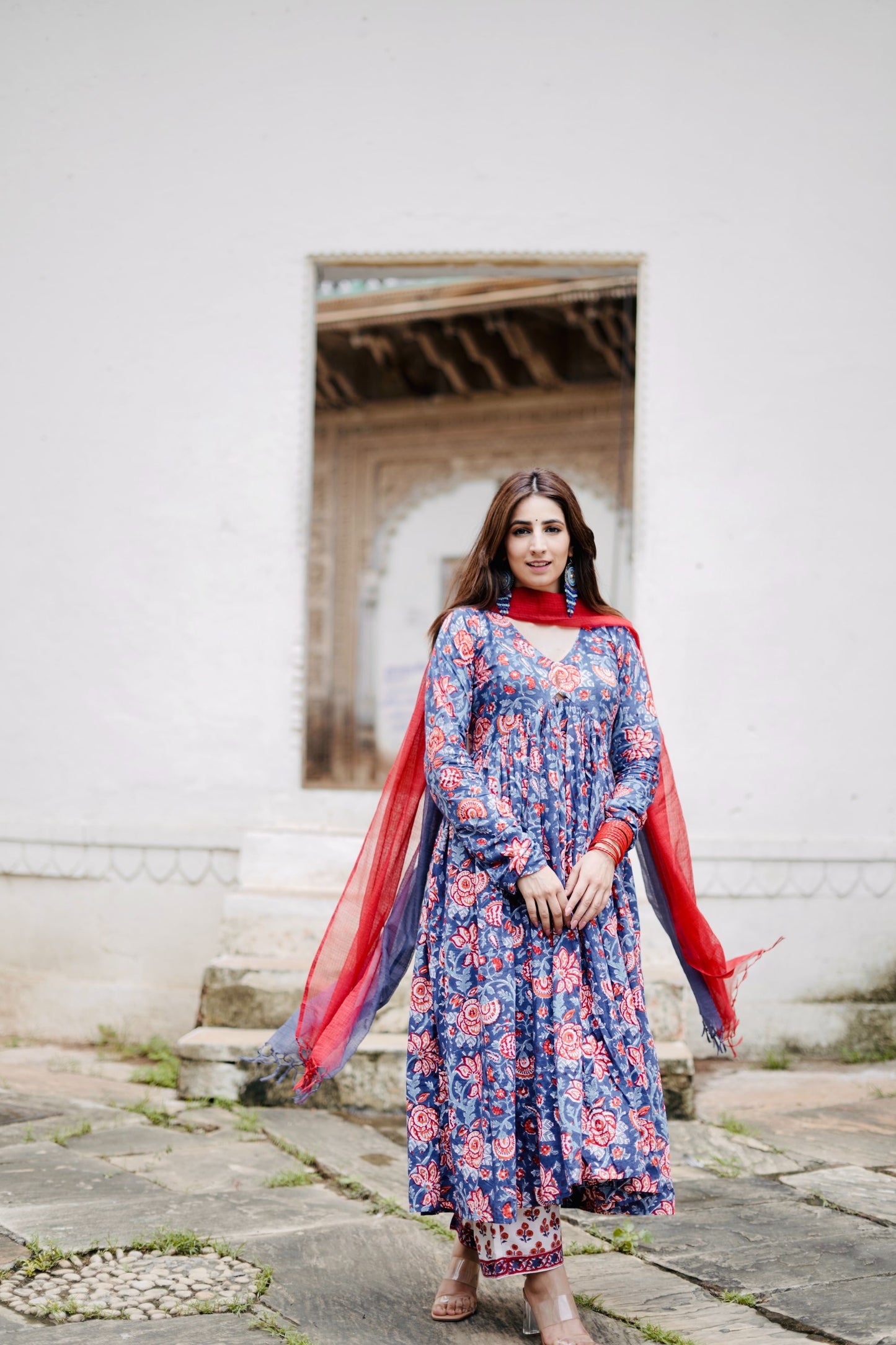 Rang Red Blue Anarkali set