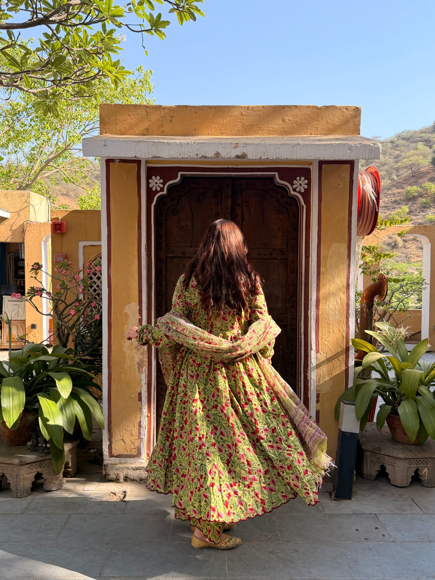 Green floral Anarkali set