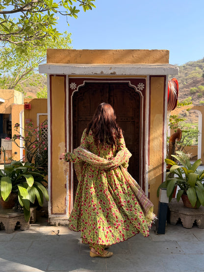 Green floral Anarkali set