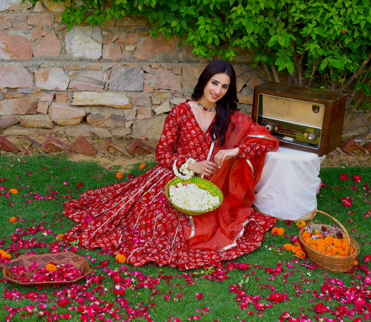 Roohi Chanderi Angrakha Anarkali Set
