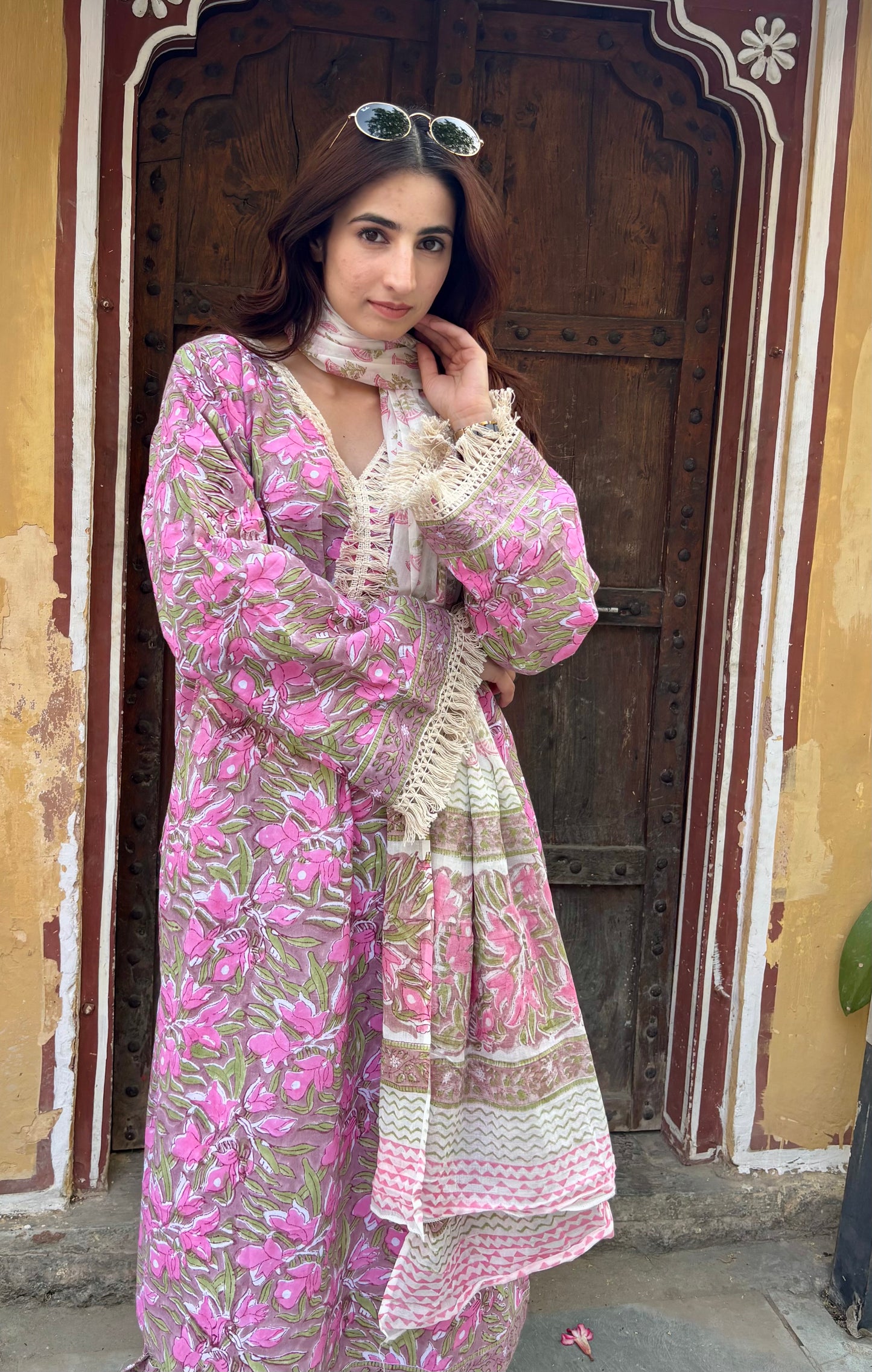 qaynat pink long suit set