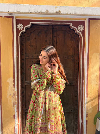 Green floral Anarkali set