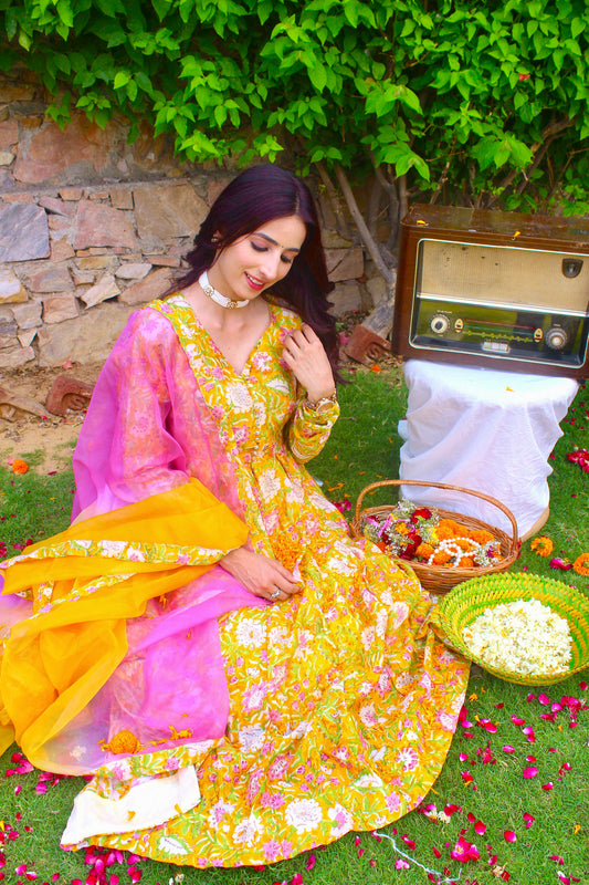 Sunshine Bloom Angrakha Anarkali Set