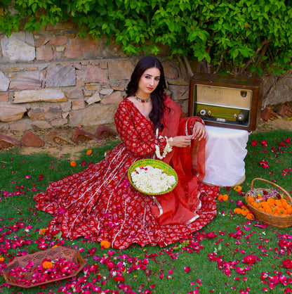 Roohi Chanderi Angrakha Anarkali Set