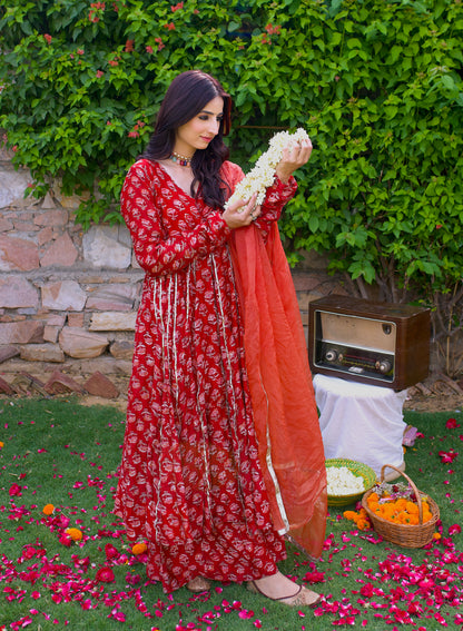 Roohi Chanderi Angrakha Anarkali Set