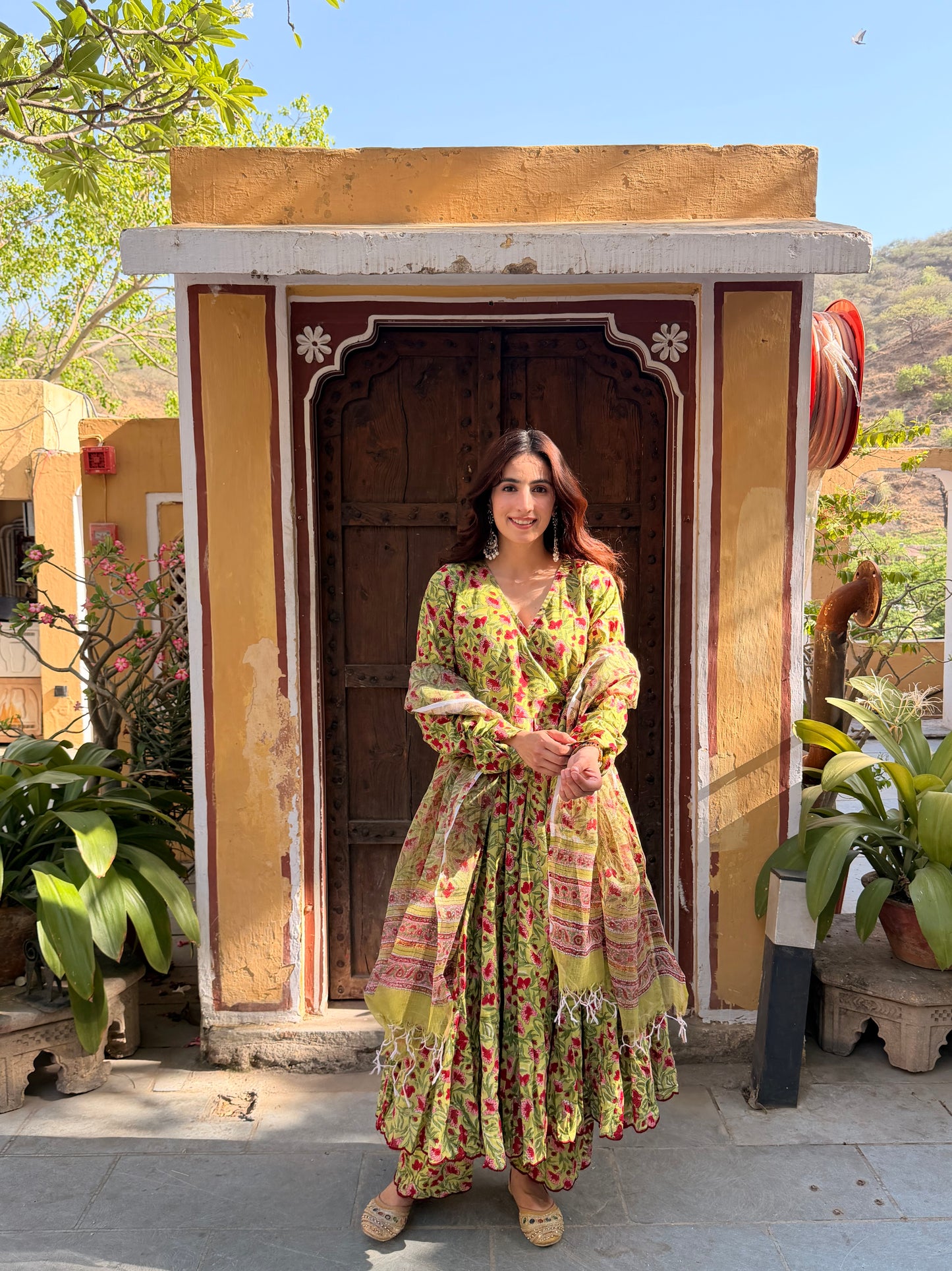 Green floral Anarkali set