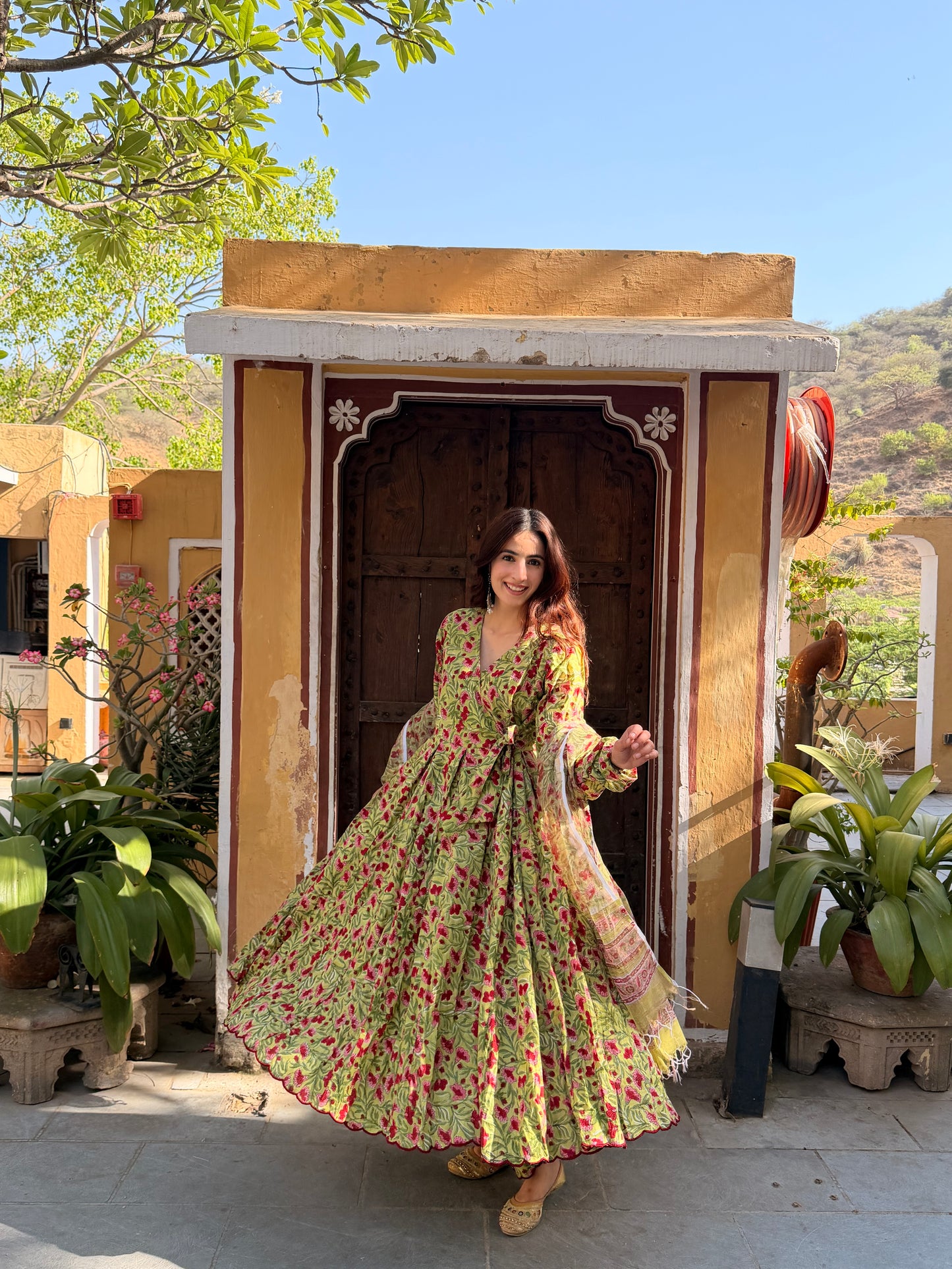 Green floral Anarkali set