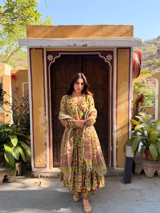 Green floral Anarkali set
