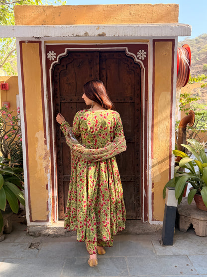 Green floral Anarkali set