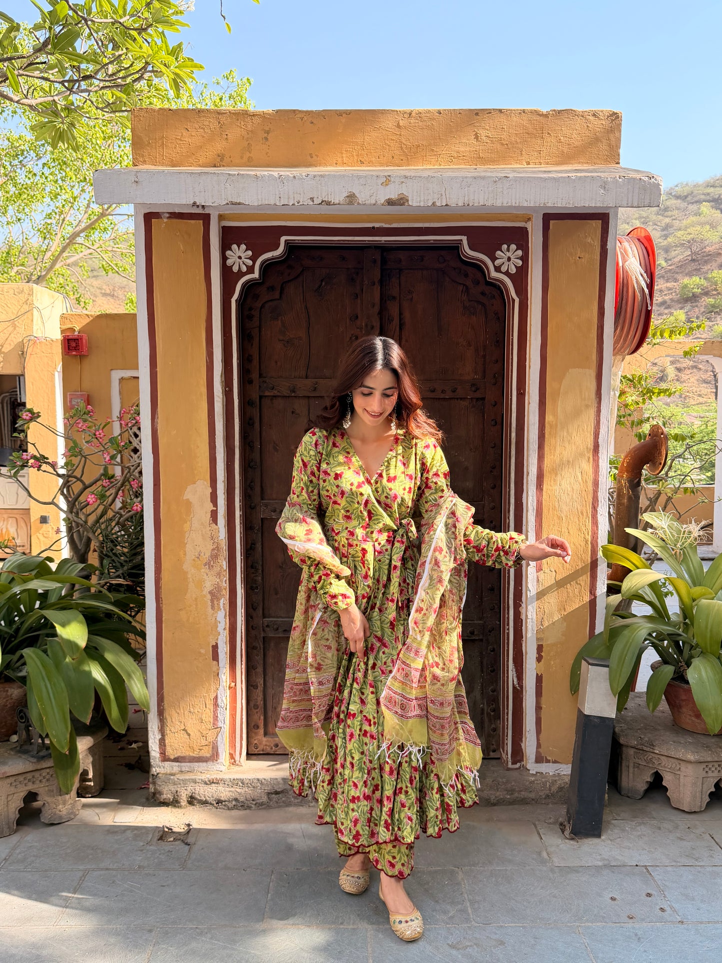 Green floral Anarkali set