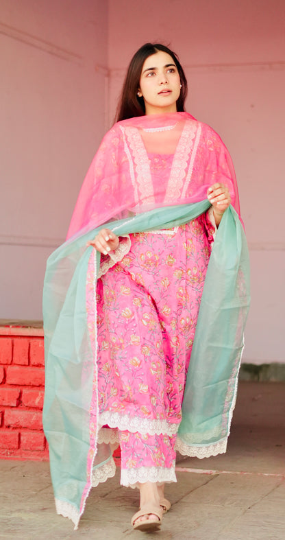 Pink turquoise suit set
