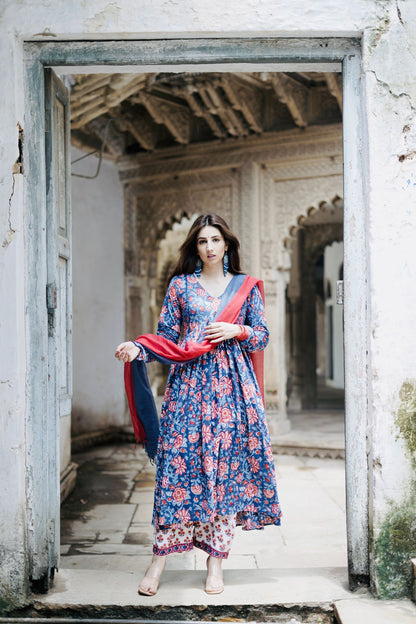 Rang Red Blue Anarkali set