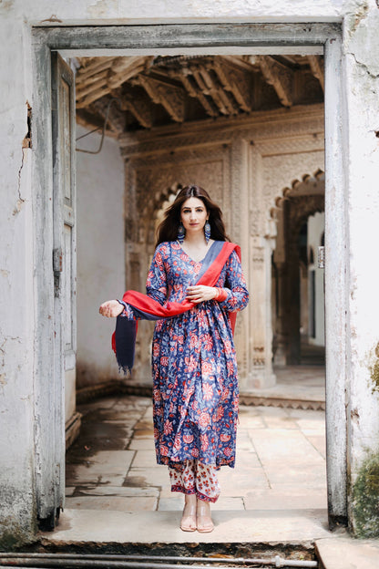 Rang Red Blue Anarkali set