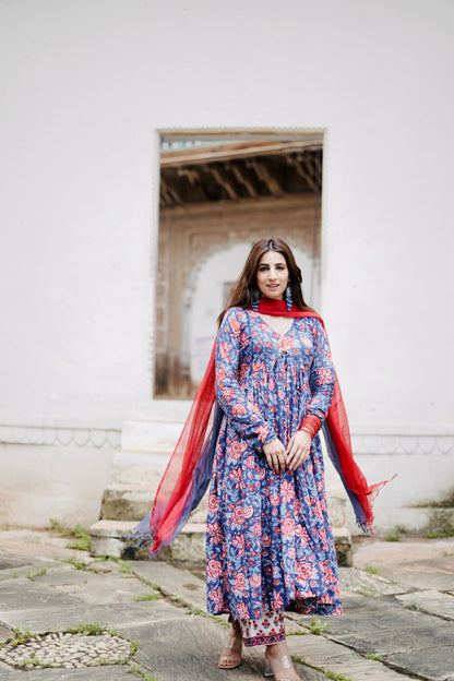 Rang Red Blue Anarkali set