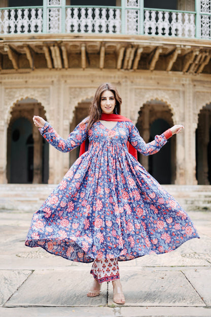 Rang Red Blue Anarkali set