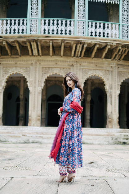 Rang Red Blue Anarkali set
