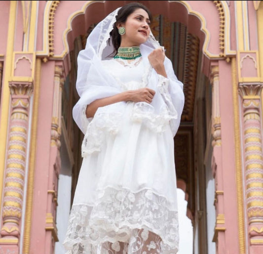 Gulmohar white Lace Suit